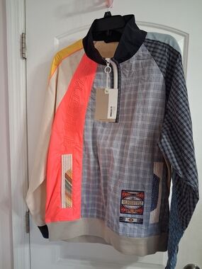 Kids Colorblock Plaid Zip Hoodie - Neon Coral & Gray